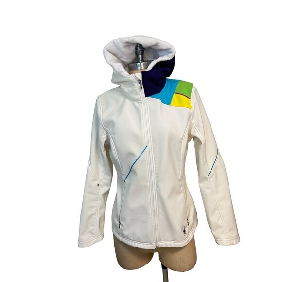 Spyder White Colorblock Hooded Jacket Zip Up Jacket Size Medium - Picture 1 of 7